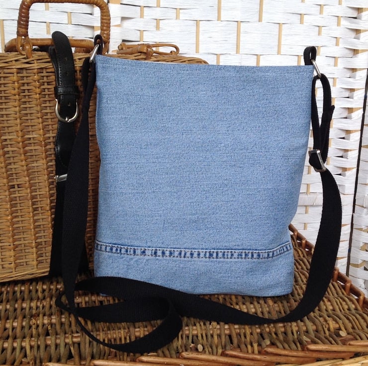 Recycled light blue denim crossbody bag Folksy