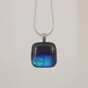 Glittering blue fused glass necklace