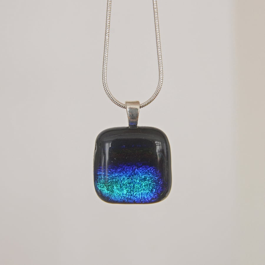Glittering blue fused glass necklace