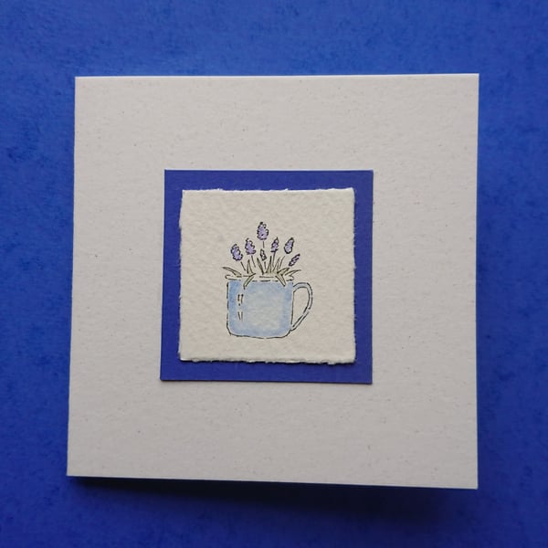 Card - spring bulbs in a mug - Mother's Day, birthday, any occasion - recycled