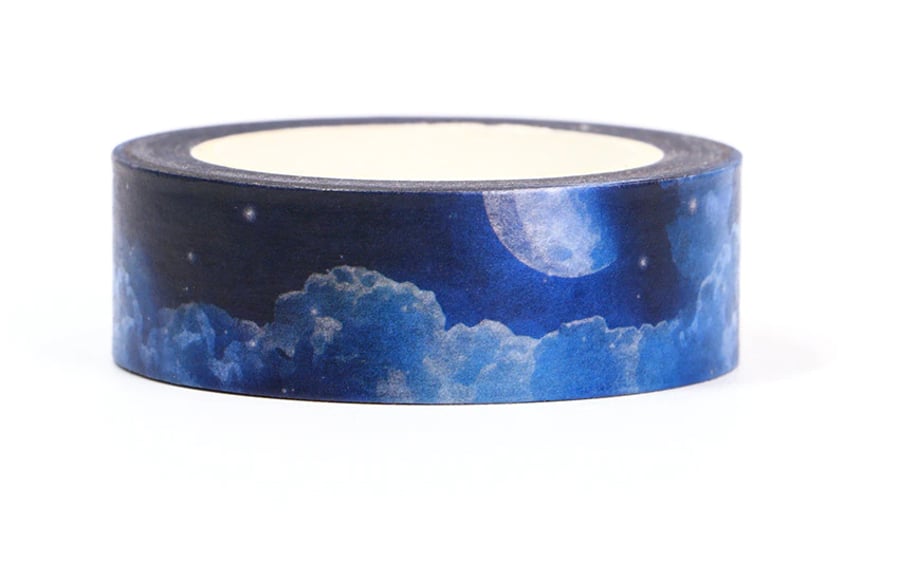 Moon, Twilight evening sky, Moon and Clouds Decorative Tape 10m, Journals, Cards