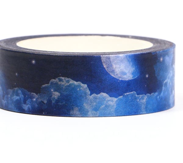 Moon, Twilight evening sky, Moon and Clouds Decorative Tape 10m, Journals, Cards