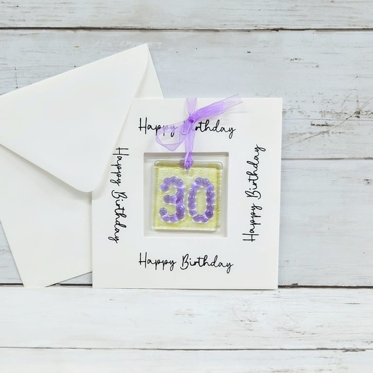 30th Birthday Card; Fused Glass 30 Birthday Keepsake