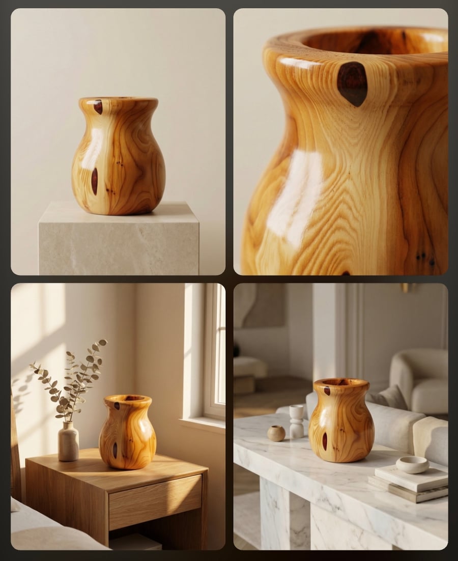 Beautiful unique yew wood vase 
