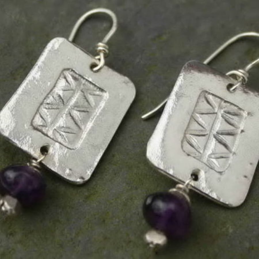 Zawadi Earrings, Sterling Silver and Amethysts