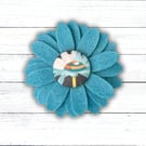Handmade Felt Turquoise Flower Brooch, Eco Friendly Upcycled Fabric, Gift Boxed