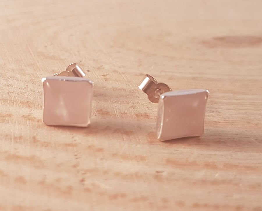 Sterling Silver 6mm Rose Quartz Square Stud Earrings