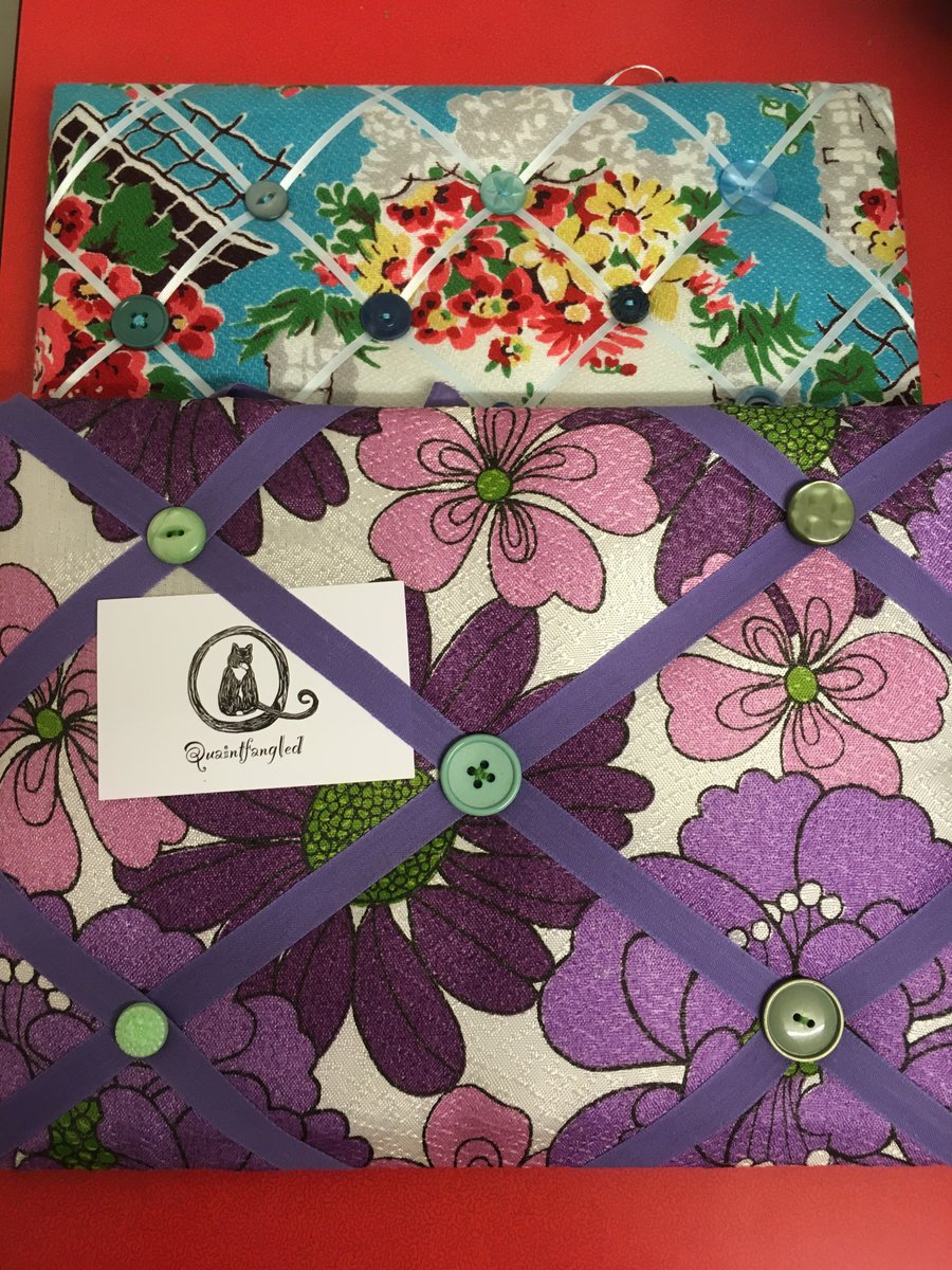 Padded notice board made from vintage fabric