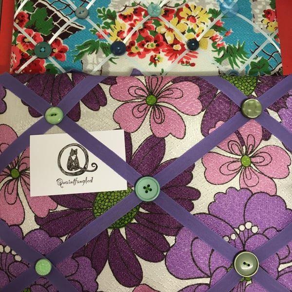 Padded notice board made from vintage fabric Folksy