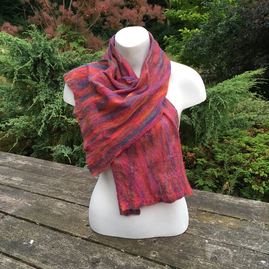 Nuno felted multicoloured merino wool and silk scarf