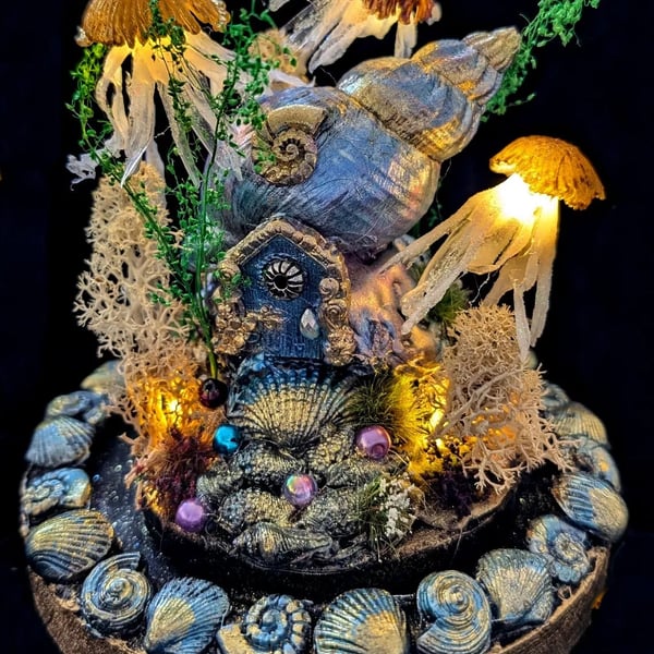Fantasy Mermaids Retreat light up Glass Dome OOAK Handmade