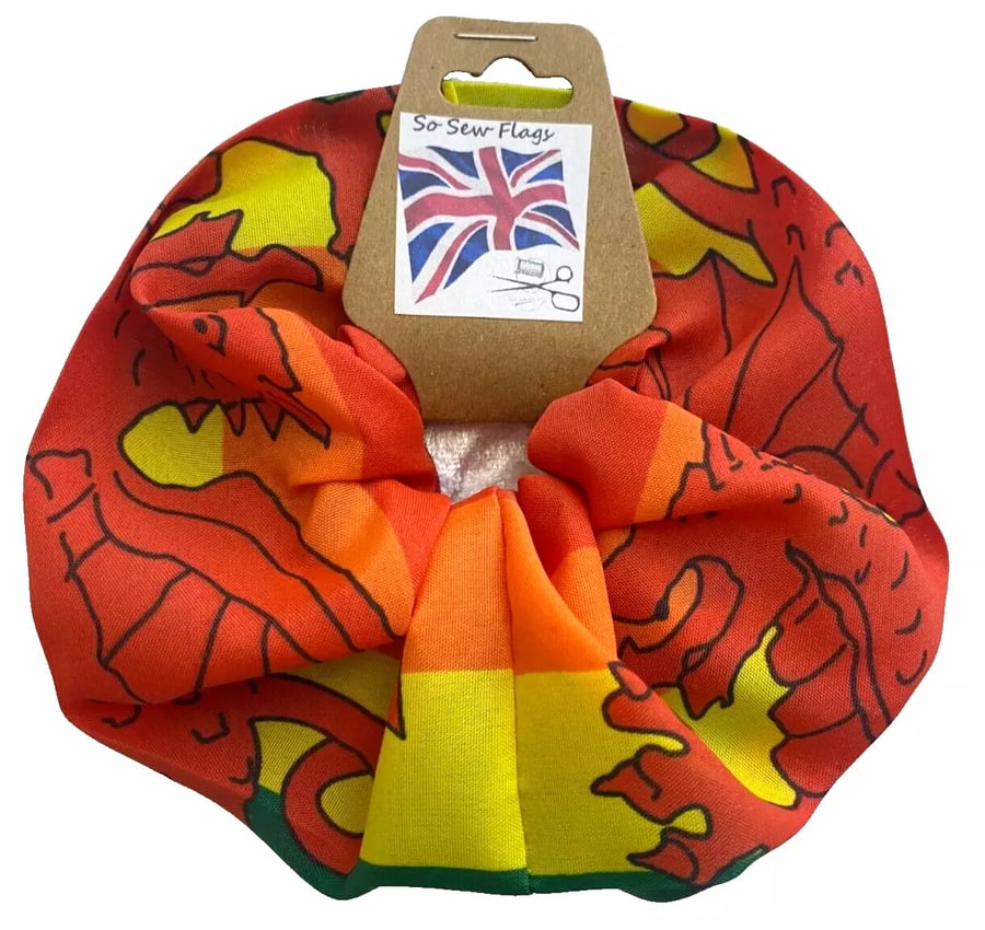 Rainbow Welsh Dragon Wales Flag Hair Scrunchie Scrunchies Accessory Band Elastic