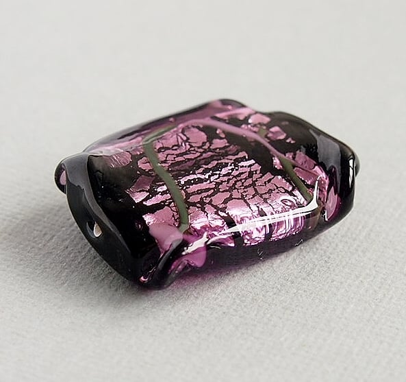 Amethyst Black Large Czech Glass Focal Bead, Silver Foil