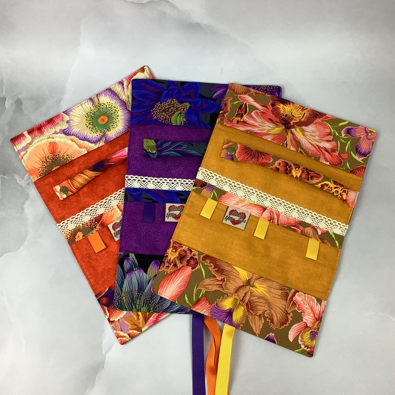 Floral jewellery roll, Flower jewellery storage, Travel organiser, 3 options