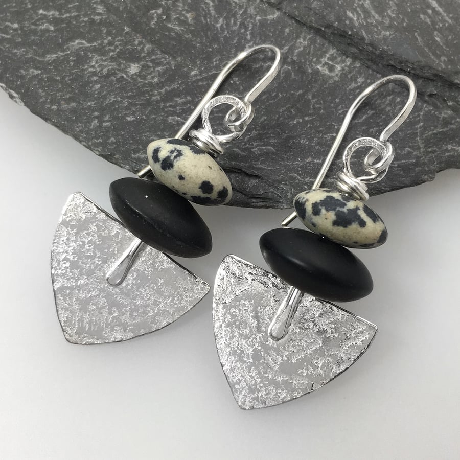 Sterling silver agate and jasper Shovel earrings