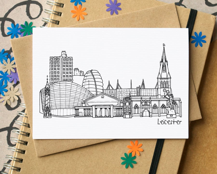 Leicester Skyline Greetings Card
