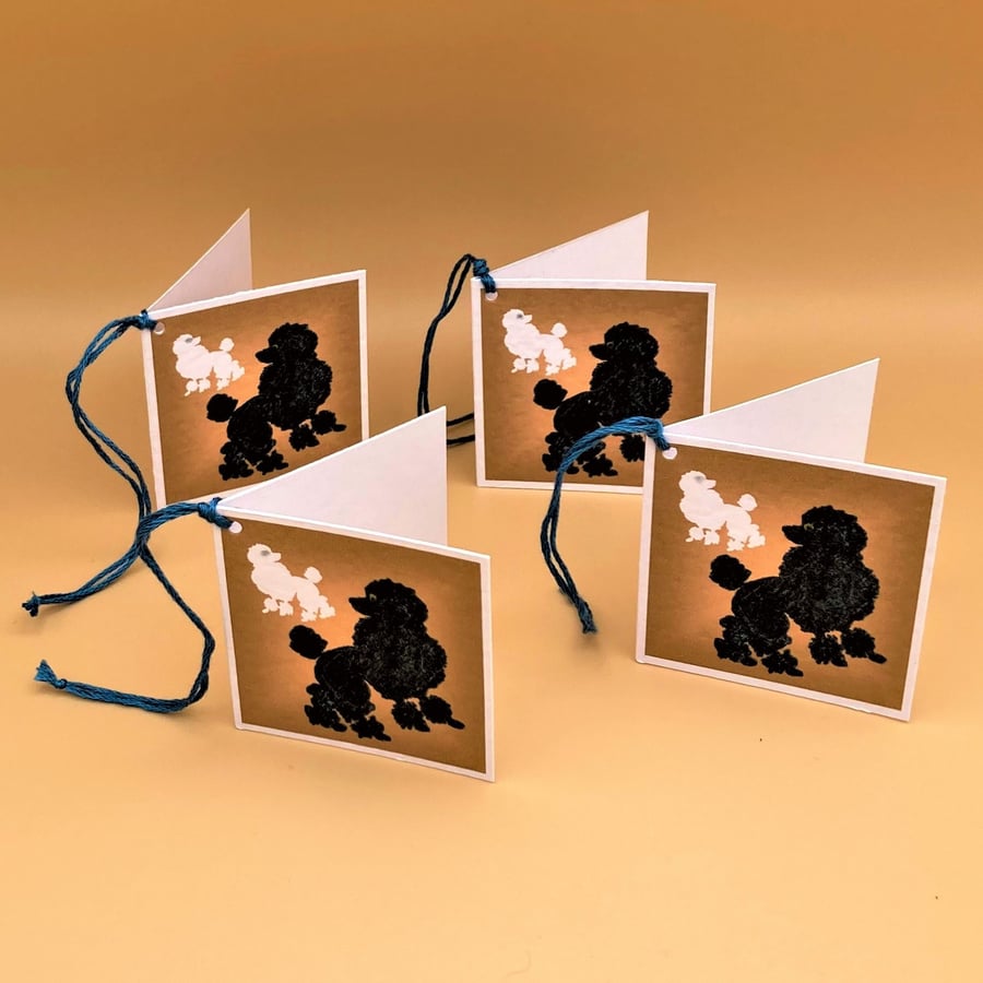 Pack of 4 Blank Gift Tags, Prancing Poodle dogs, Any occasion tag, Vintage style