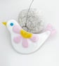 Fused Glass Pink Bird Hanging  - Handmade Glass Decoration - Image 1