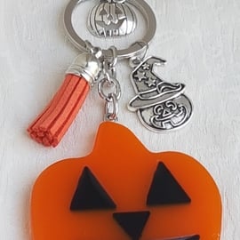 Jack-O'-Lanterns Large Pumpkin Key Ring - Bag Charm - Key Chain 