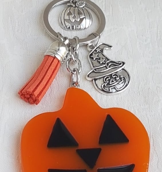 Jack-O'-Lanterns Large Pumpkin Key Ring - Bag Charm - Key Chain 