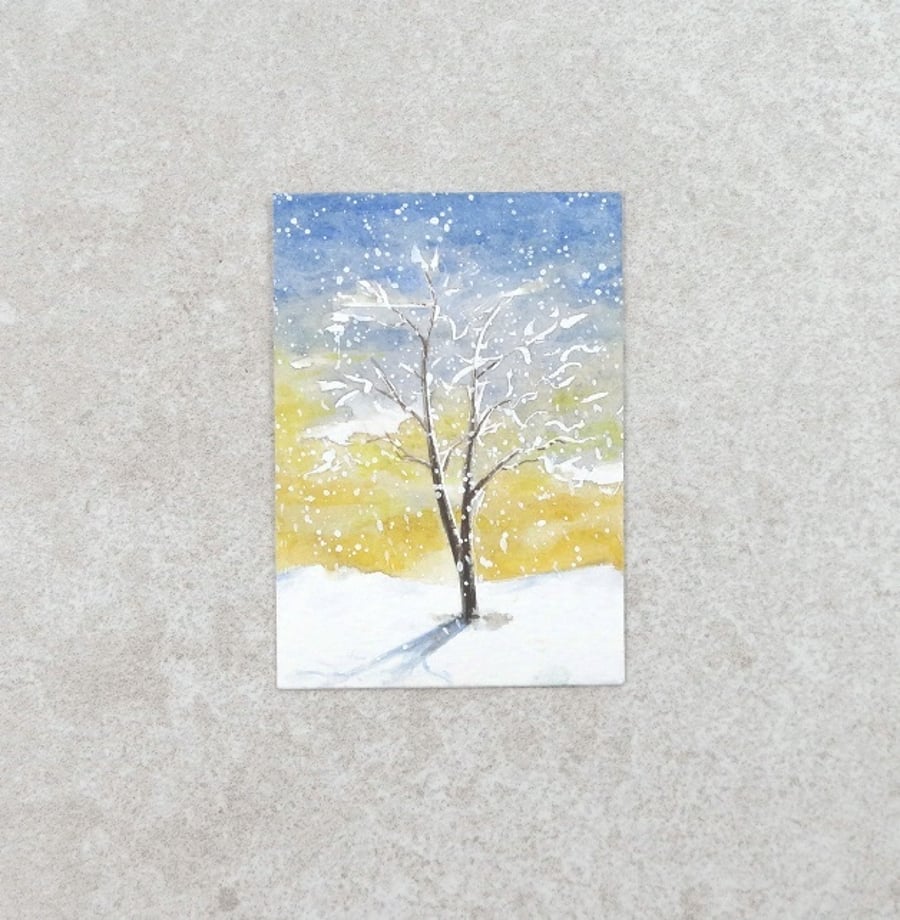 Original Watercolour ACEO 'Winter Sunset Tree' (3.5" x 2.5")