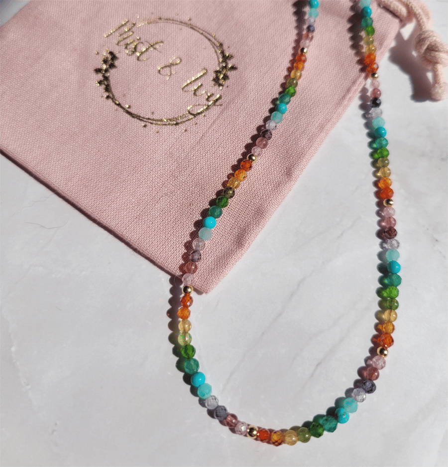 Mixed Gemstone Rainbow Necklace - 14kt Gold Filled