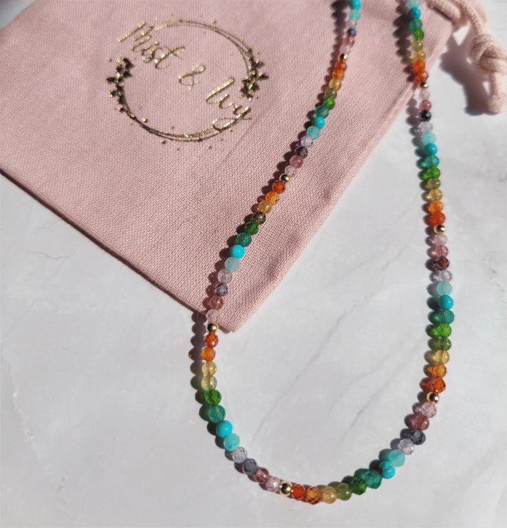 Mixed Gemstone Rainbow Necklace - 14kt Gold Filled
