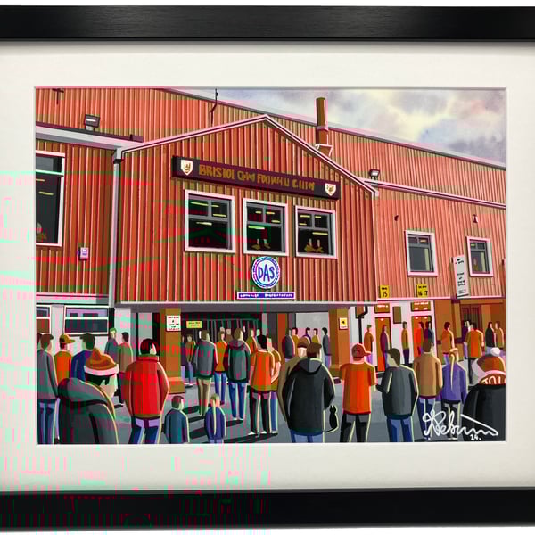 Bristol City, Retro Ashton Gate Framed, Football Art Print 14" x 11" Frame 