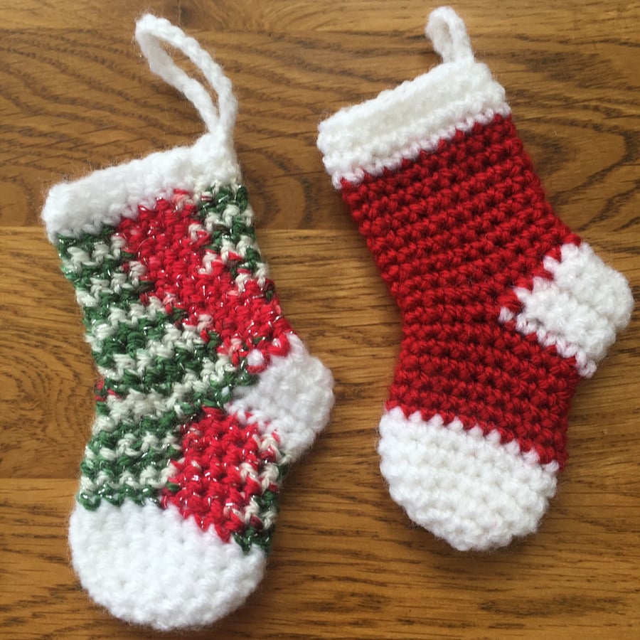 Set of 2 Mini Christmas Stocking Decorations 