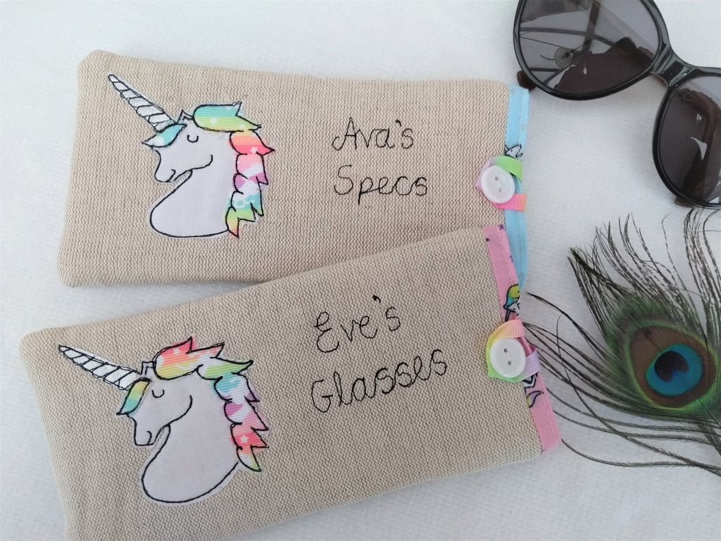 Personalised Unicorn Glasses Case Girls Custom Linen Sunglasses Spectacles Case
