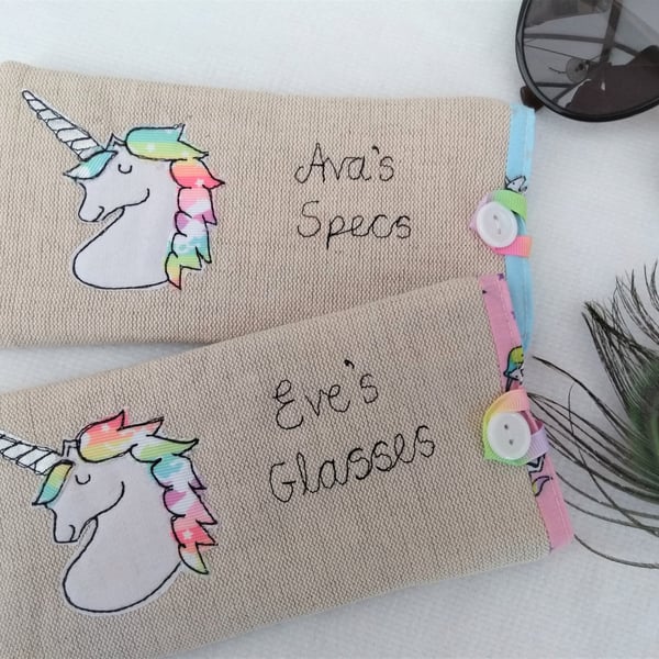 Personalised Unicorn Glasses Case Girls Custom Linen Sunglasses Spectacles Case