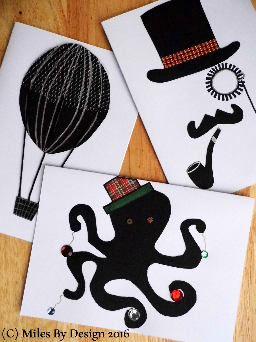 Trio of Steampunk Inspired Greeting Cards