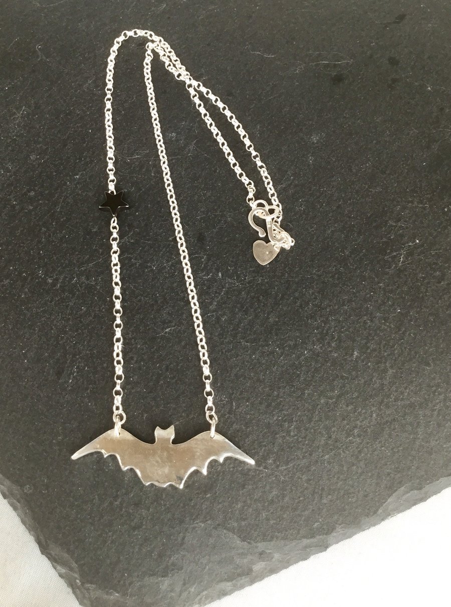 Fine Silver Flying Bat with haematite detail