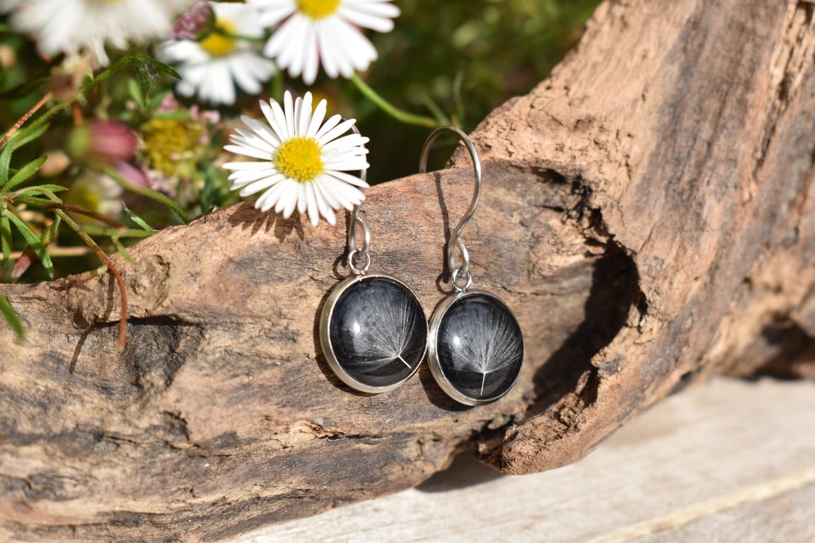 Dandelion Seed Resin Earrings, 304 Stainless Steel, Made in Scotland