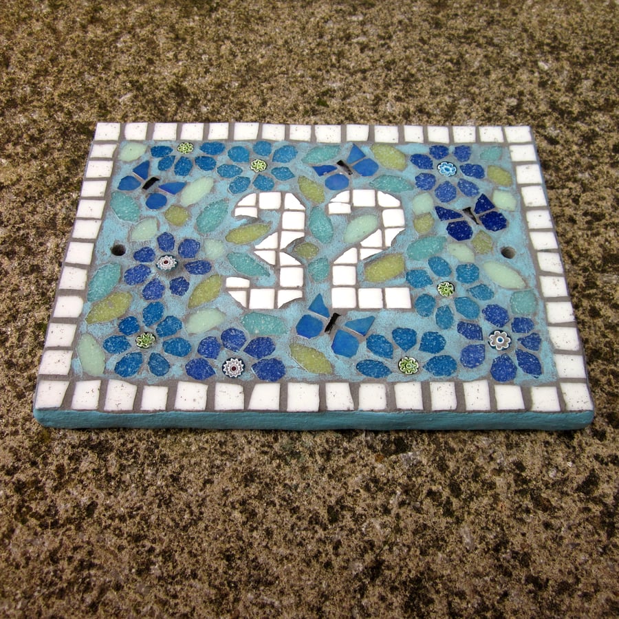 Vintage Fabric Look Mosaic House Number Double or Triple Digit Plaque Sign