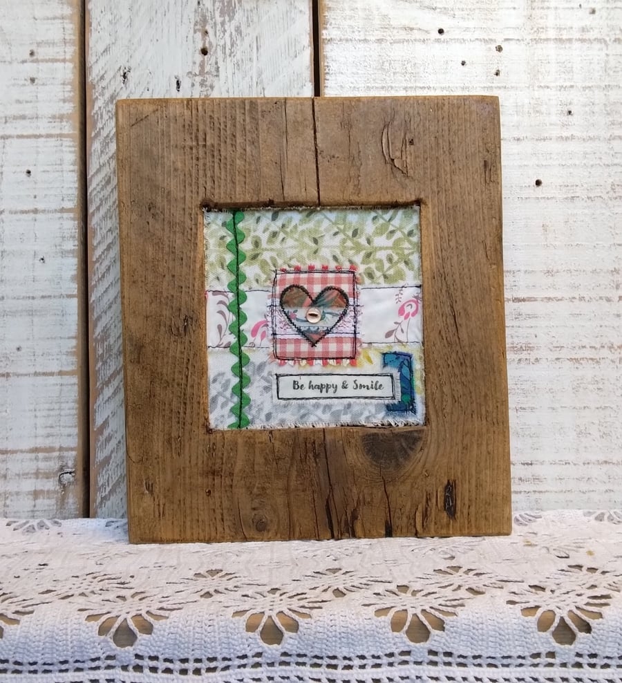 Rustic Reclaimed Wood Textile Art Frame, Handmade Fabric Wall Decor, Cottage Cor