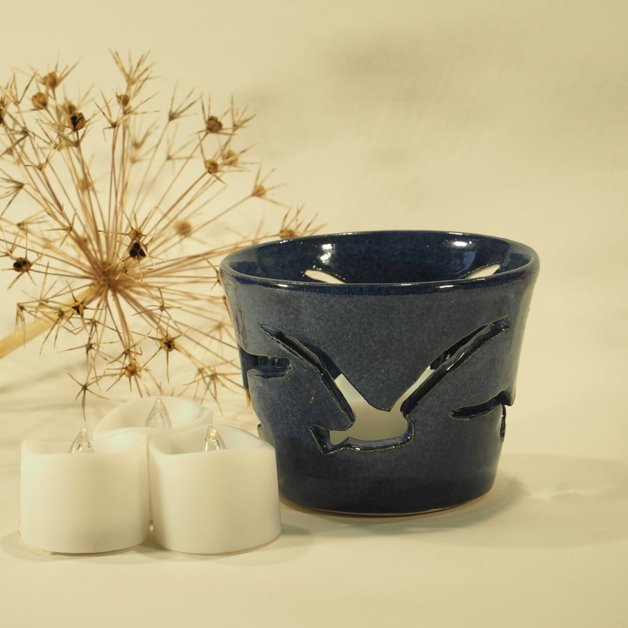 Dark Blue Candle Holder - four Seagull