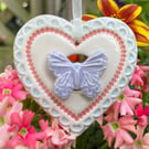 Small Ceramic heart decoration with lilac butterfly