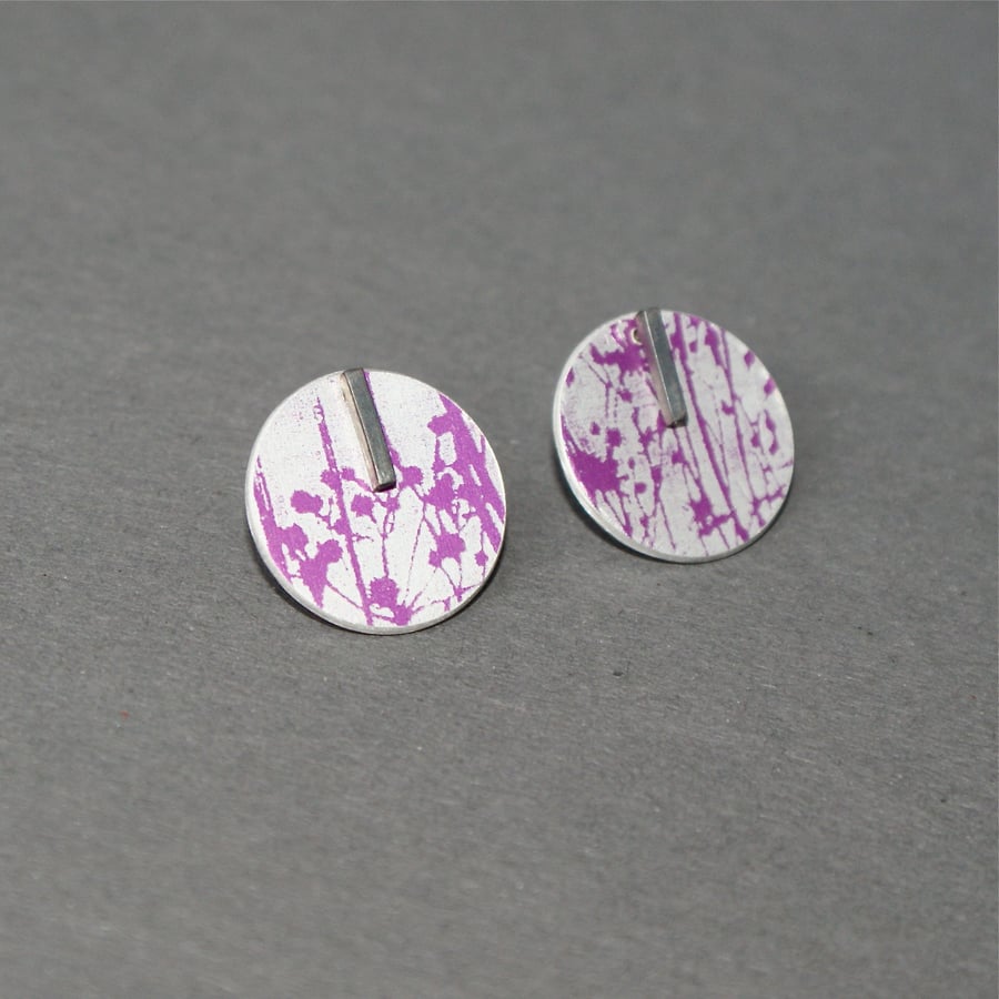 Three way circle earrings - pink hedgerow pattern