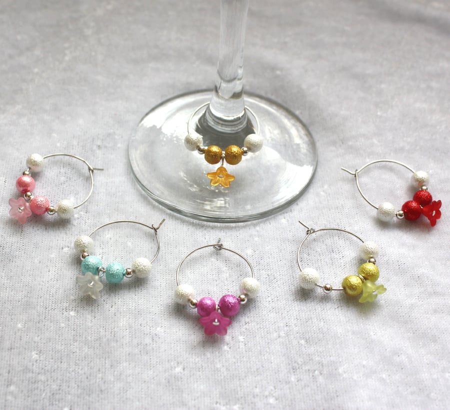 Wine Glass Charms with Flowers 08
