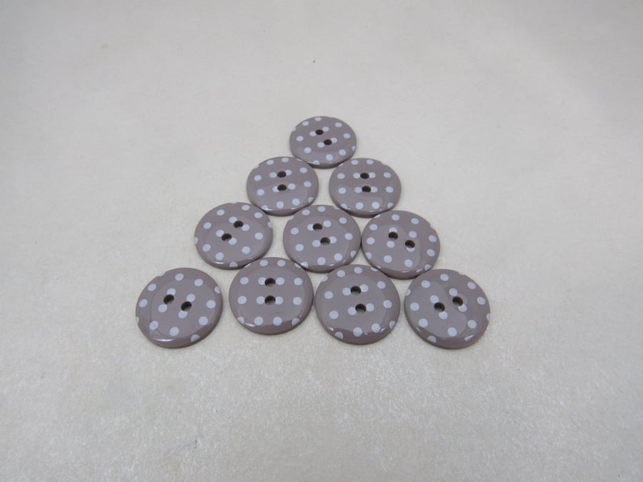 10 Small Mushroom Brown Polkadot Buttons