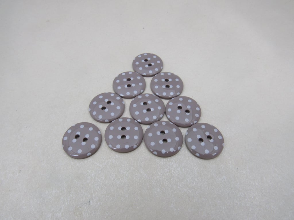 10 Small Mushroom Brown Polkadot Buttons