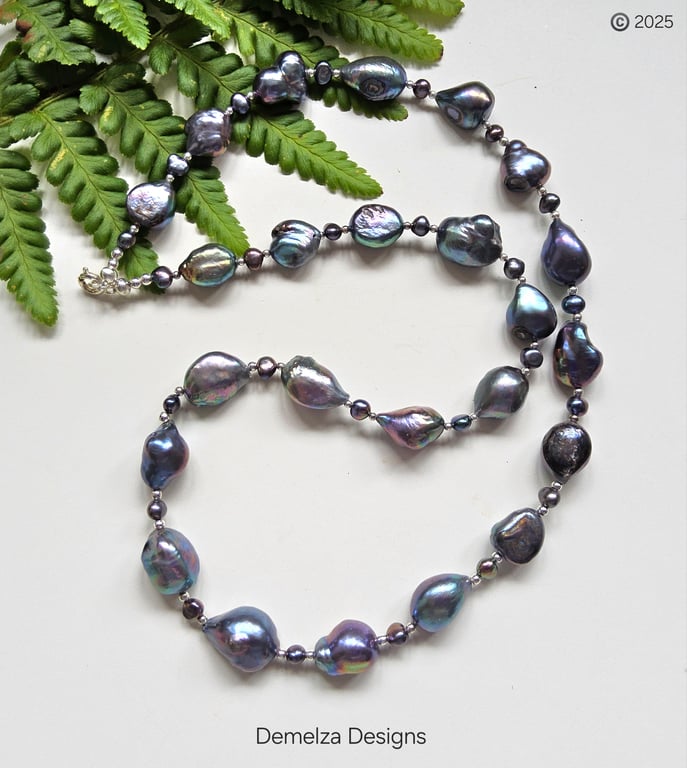 Designer Large Baroque Rainbow Peacock Pearl Necklace 