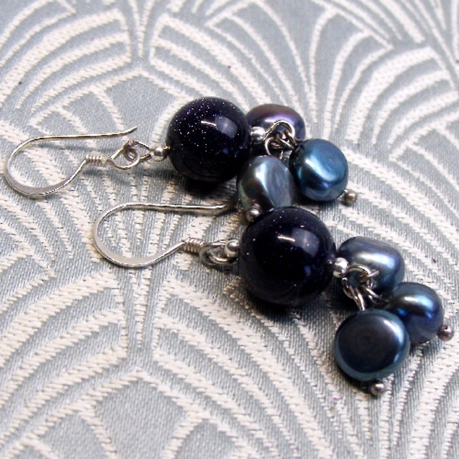 Short Blue Earrings, Blue Dangle Earrings, Blue Handmade Earrings CC55