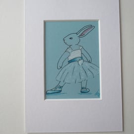 ACEO Bunny Rabbit Ballerina Ballet Dancing Bunny Rabbit Original Painting Degas