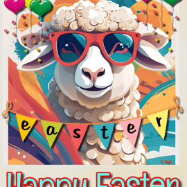 Happy Easter Cool Sheep Card A5