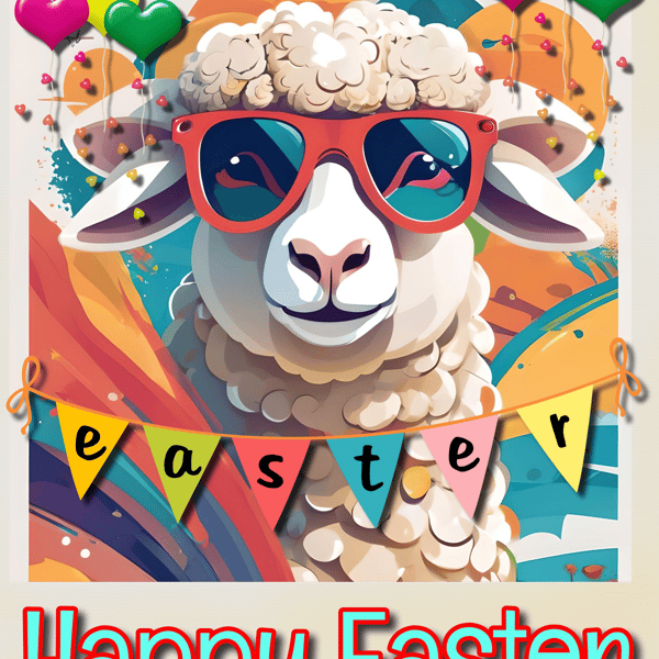 Happy Easter Cool Sheep Card A5