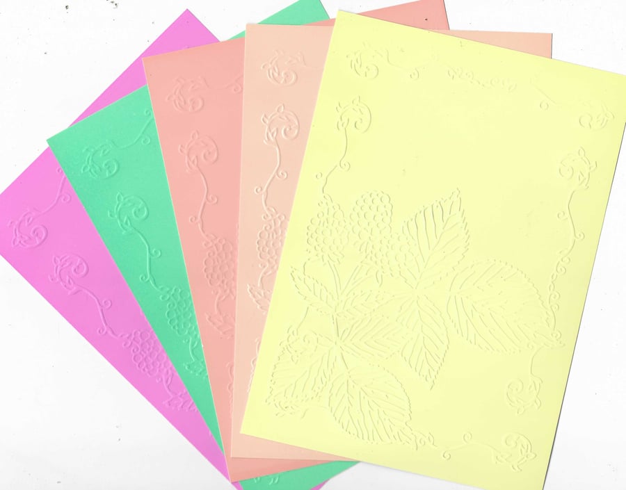 Embossed Card & Paper. 10 Sheets. 5"x7". Assorted Colours. Leaves (11)