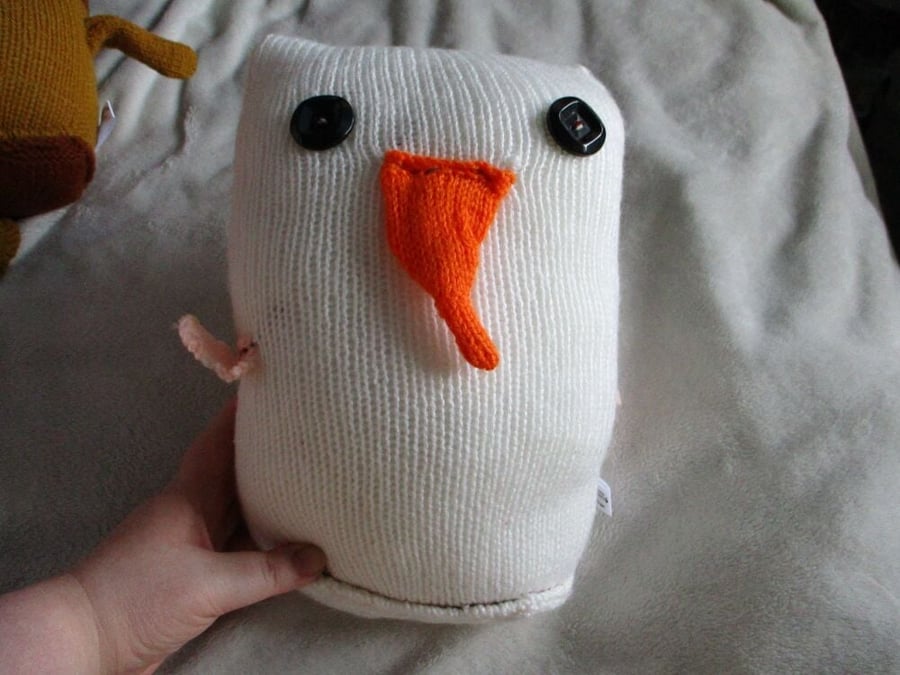 Plain White Snowbird with Black Square Inner Eyes Giant Owl Knitted By KM