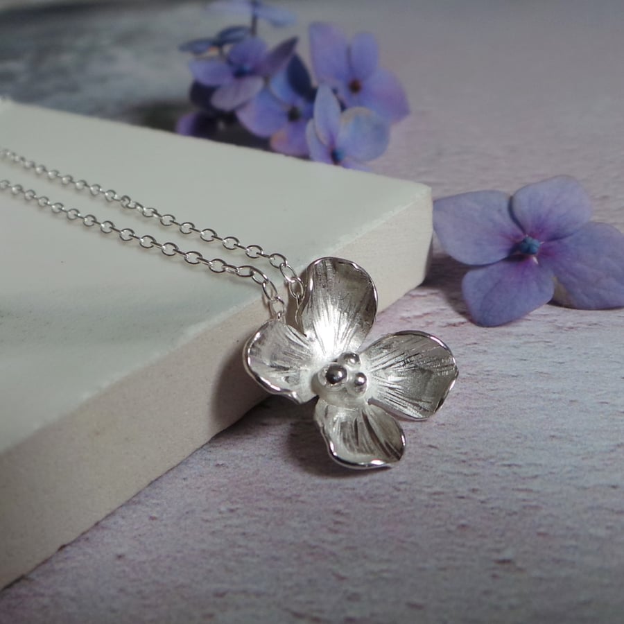 Hydrangea Sterling Silver Necklace